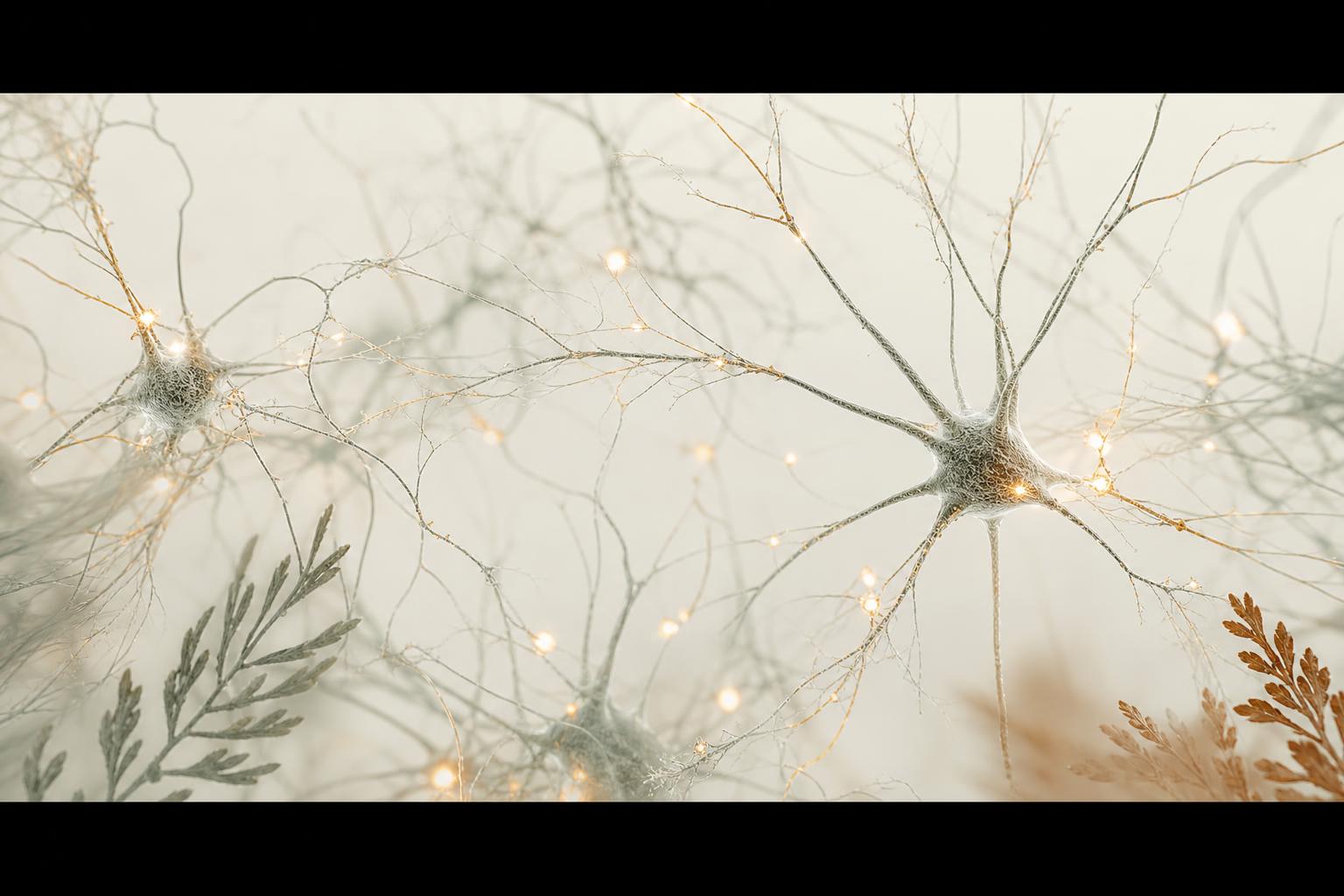 Neurons firing like soft glowing embers